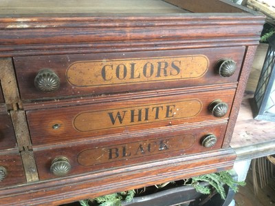 Antique J. & P. Coats Spool Cabinet, Wood , 6 Drawer , Best Six Cords, 34x14x22 7