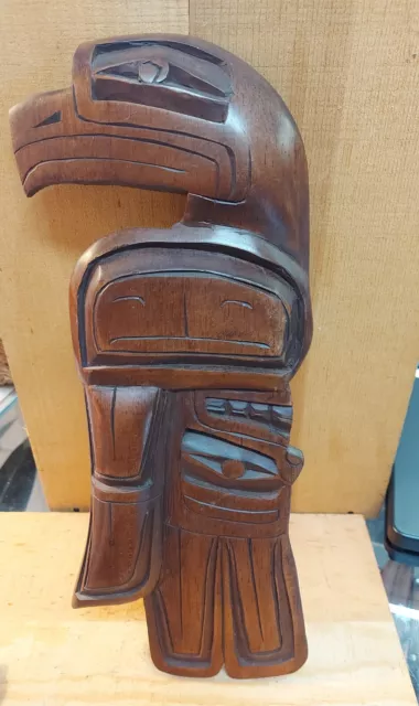 Coast Salish Pacific N.W Cedar Eagle & Chief Carving Signed By Artist Nanaimo BC