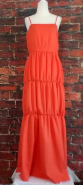 NEW Boohoo Women's Tiered Strappy Maxi Dress 10 Orange NWT