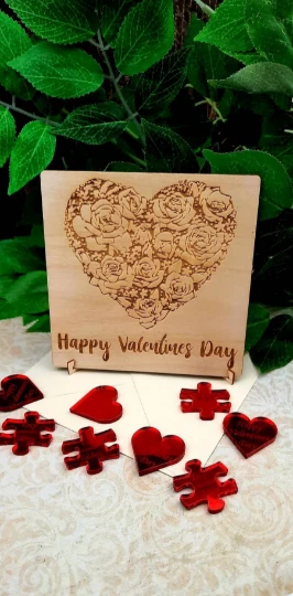 Happy Valentines Day Cœur Carte , en Bois avec Socle, Saint Jour, Proches O