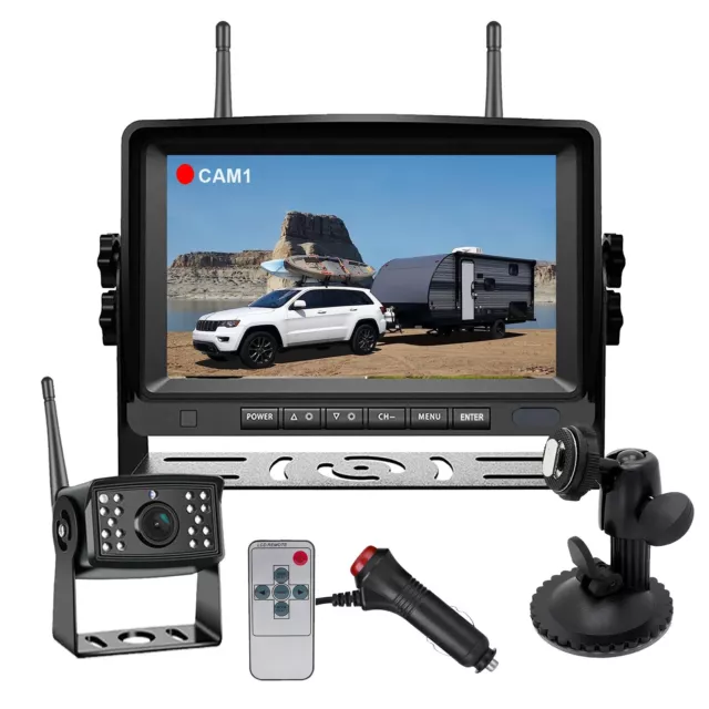 Wireless 7"DVR Quad Monitor with Windscreen Suction IR Backup Camera For Caravan