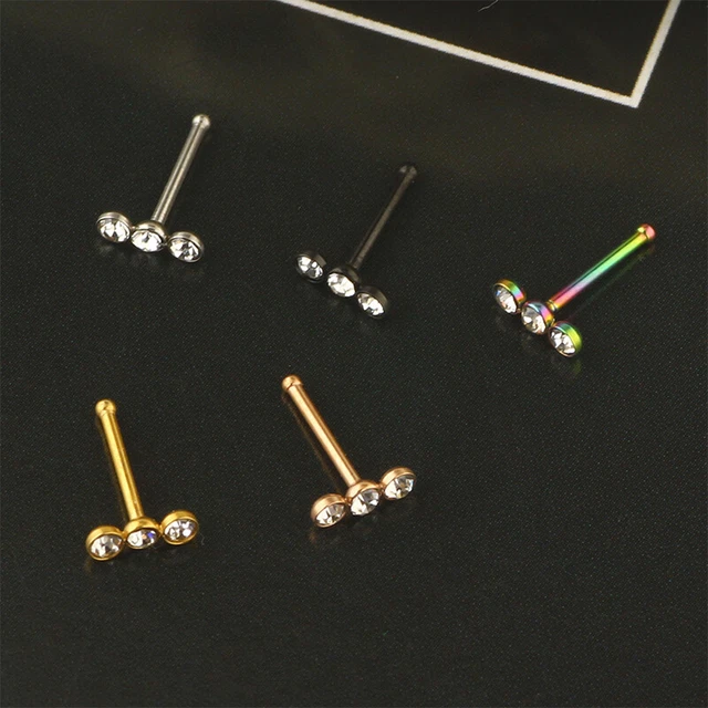 316L Surgical Steel Nose Bone Ring Crystal  Top Screw Nose Piercing Retainer