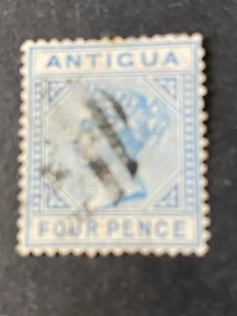 ANTIGUA, SCOTT # 15, 4p. VALUE BLUE QV 1882-86 WMK. CROWN CA ISSUE USED