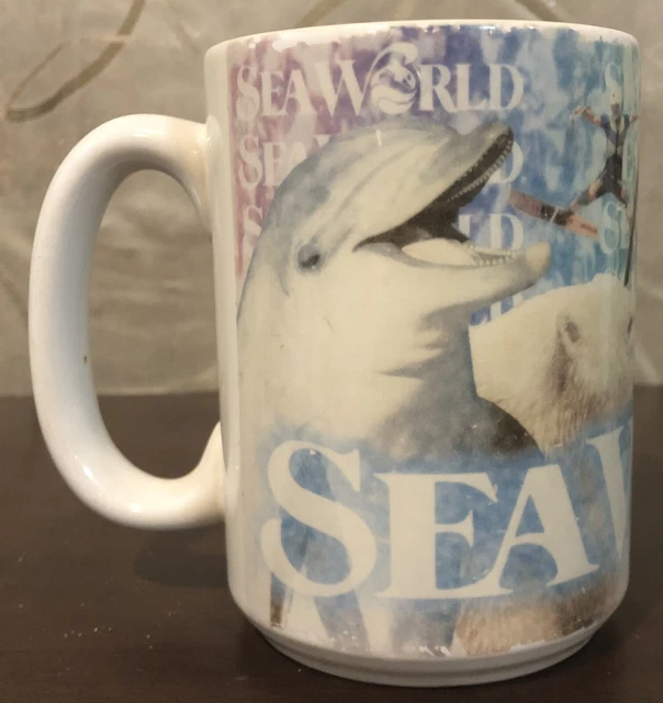 Sea World Logo Orca Dolphin Polar Bear Cup 16Oz. Mug Shamu Theme Park