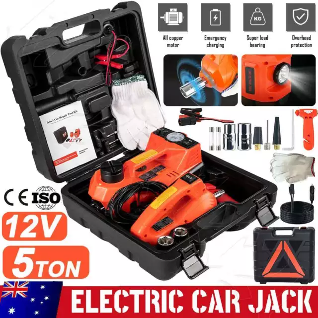 5Ton 12V Car Electric Hydraulic Floor Jack Lift + Impact Wrench Kit Box 5 in 1