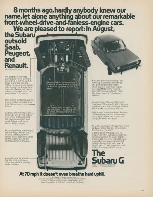 1971 Subaru G View Of Underside Rack Pinion 2 Radiators Vintage Print Ad L18