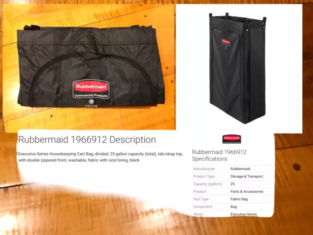 Rubbermaid 1966912 Divided BAG Housekeeping Janitor Cart Double Front Zipper NEW