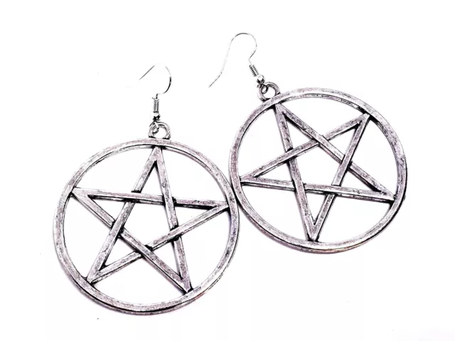 Large Pentacle Earrings Pentagram Drop Dangle Metal Pagan Wiccan Witch Bohemian