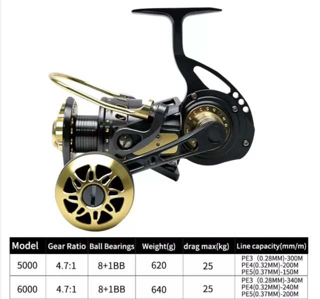 Carrete de pesca Spinning, metal 25kg freno bobina 6000, jigging. Daiwa Shimano