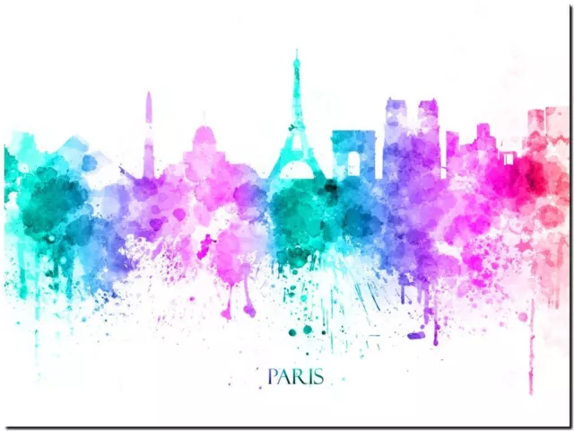 Paris City Skyline France watercolor Abstract Canvas Art Print 24x16"