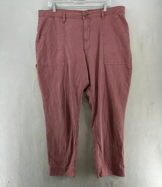 Old Navy Pants Womens Sz 18 Pink Straight Leg High Waist Stretch Pockets Cropped