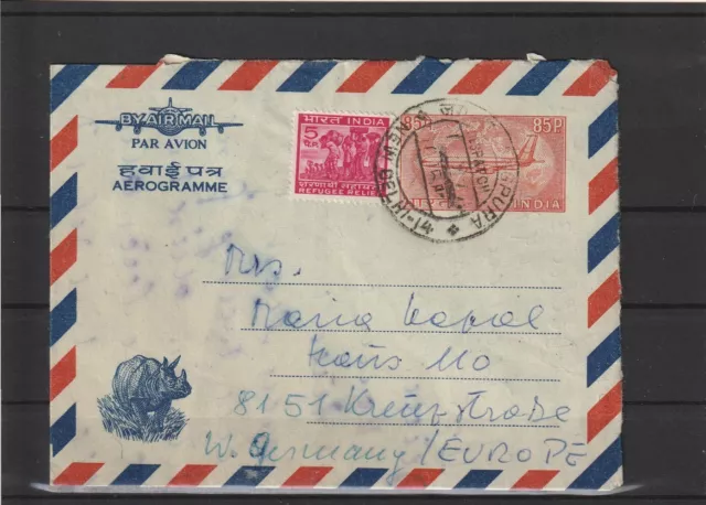 Indien GA Luftpost Aerogramm + ZuF Neu Delhi nach Deutschland, 1972 #1098854