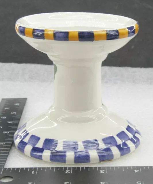 4" Small Pillar Stand by Levine Handpainted USA Flower Blue Check NEW OLD STOCK 3