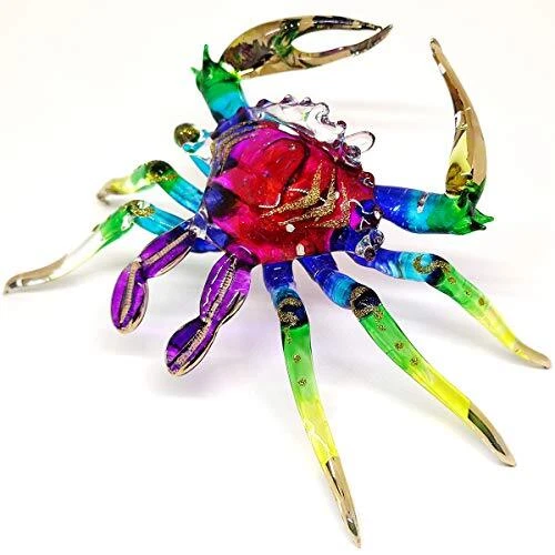 Big Crab Figurines Animals Hand Painted Blown Glass Art W22k Gold Trim