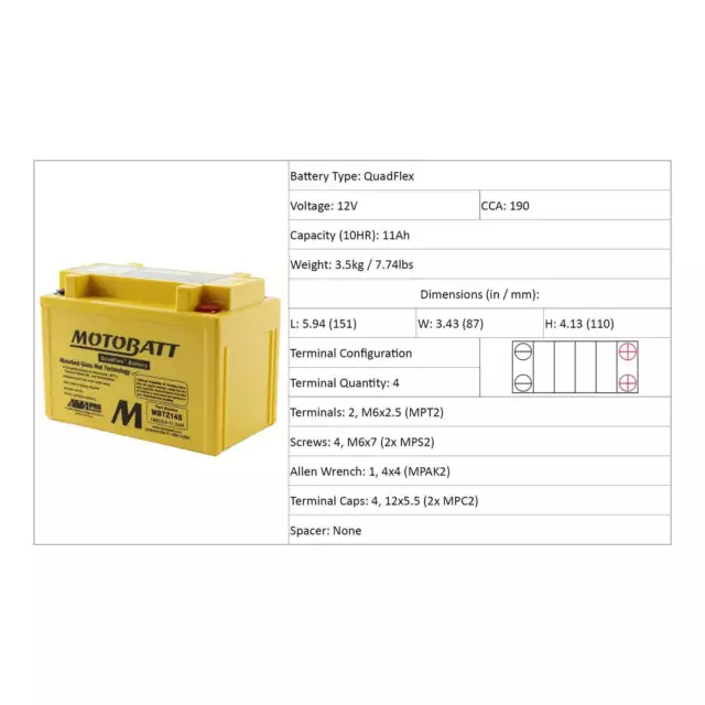 New MOTOBATT Quadflex AGM Battery #MBTZ14S 3