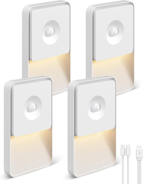 MOTION SENSOR NIGHT Light Rechargeable Dimmable LED Stair Lights 4 Pack ...