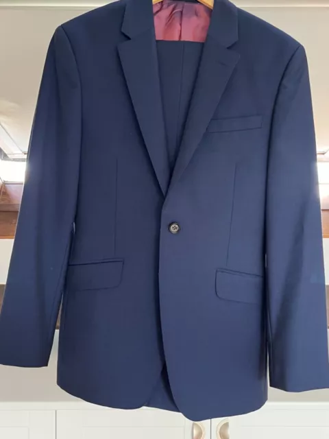 TM Lewin Slim Fit 36R Navy Merino Wool Suit