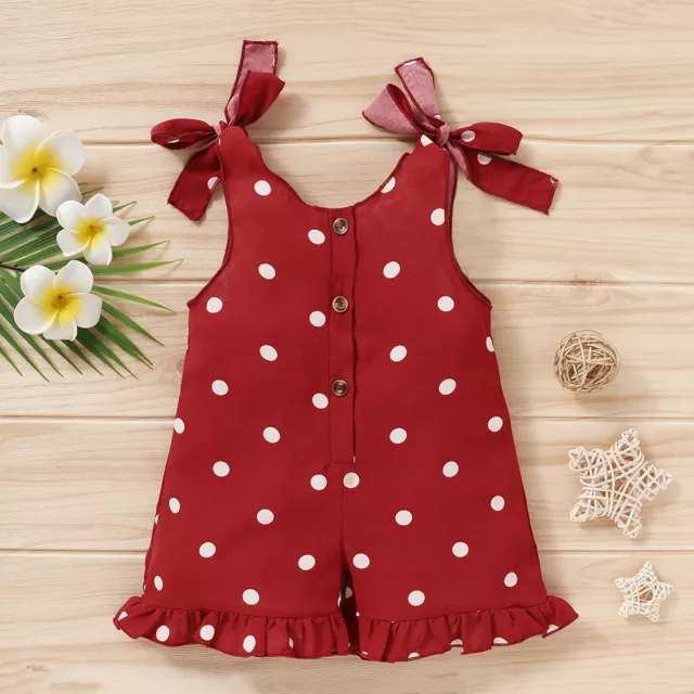 Toddler Baby Girls Polka Dot Print Romper Ruffles Hem Suspender Straps Jumpsuit