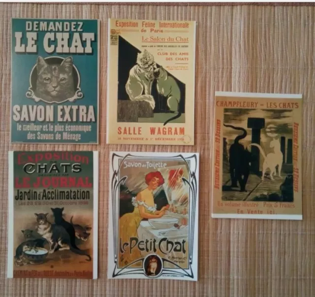 5 cartes postales reproduction affiches anciennes publicitaires chats