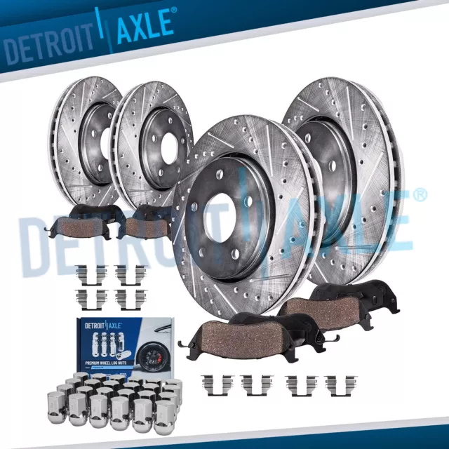 5LUG FRONT REAR Drillled Rotors Brake Pads w/24pc Lug Nuts for 201218