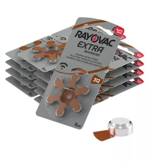 Baterías adicionales para audífonos Rayovac talla 312 - paquete de 10 (60 celdas)
