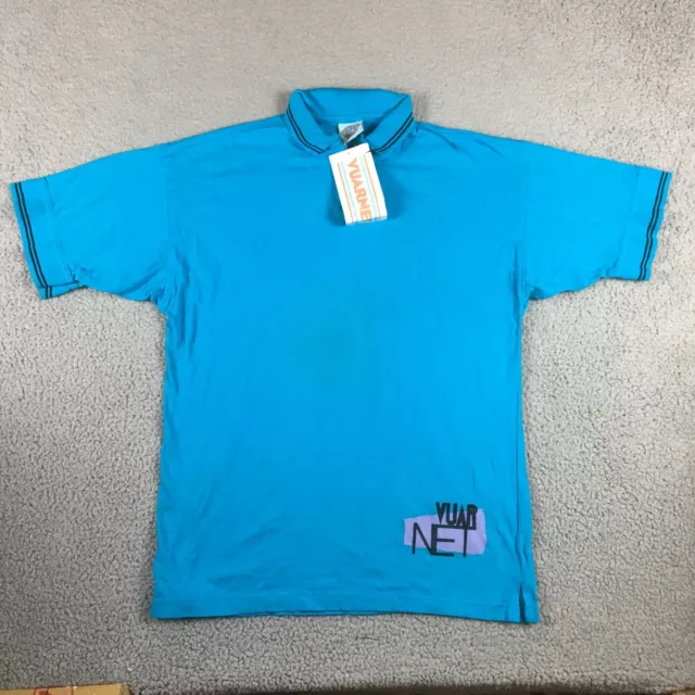 VTG Deadstock Vuarnet France T Shirt 1/4 Zip Collared Mens Small Blue Graphic
