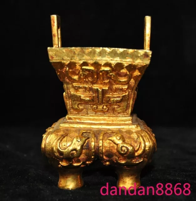 4.8" China bronze 24k gold gilt Feng shui bird beast Incense burner Censer