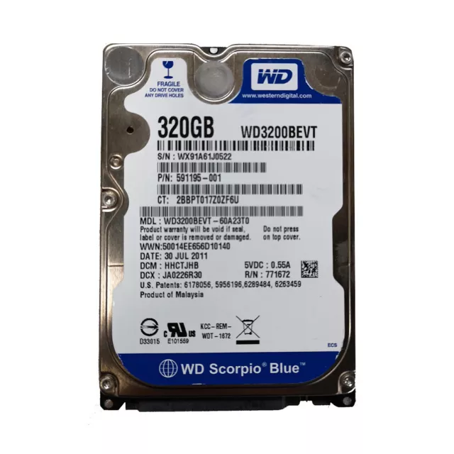 Western Digital 320GB WD3200BEVT 5400RPM 8MB SATA 2.5" Laptop HDD Hard Drive