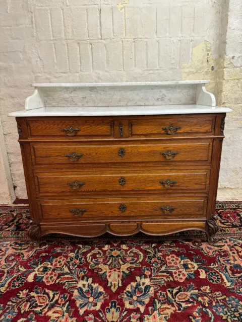 Quality Antique French Oak Marble Top Commode/Chest Of Drawers Circa 1900