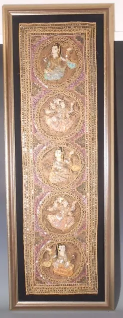 Burma Kalaga Burmese Myanmar 18" x 52" Handmade Sequins Bead Gold Thread Figures