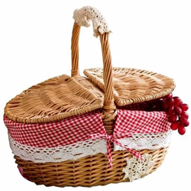 Nueva Práctica Cesta de Picnic Campamento Hecha a Mano Cesta de Mimbre Decoración