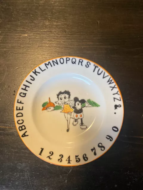 Disney 1930's Mickey Mouse and Betty Boop child feeding plate unlicensed Japan