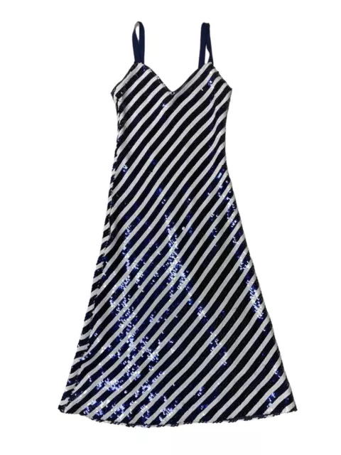 J Crew Collection Gwyneth V Neck Slip Dress Sequin Stripe Size 0 BR494 Navy Whit