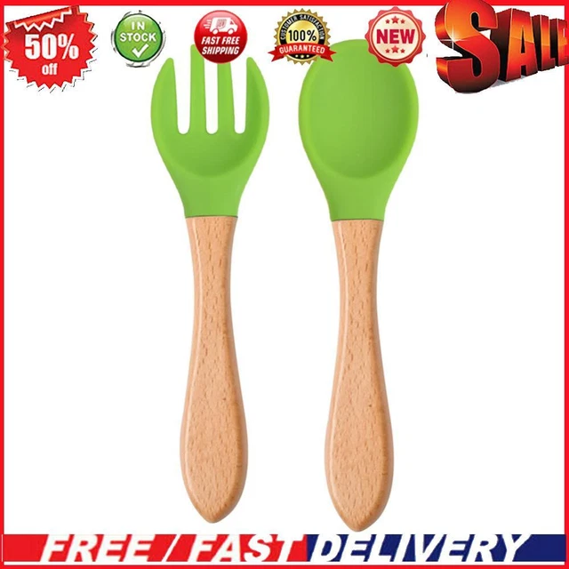 Baby Wooden Silicone Feeding Spoon Toddlers BPA-free Tableware (7)