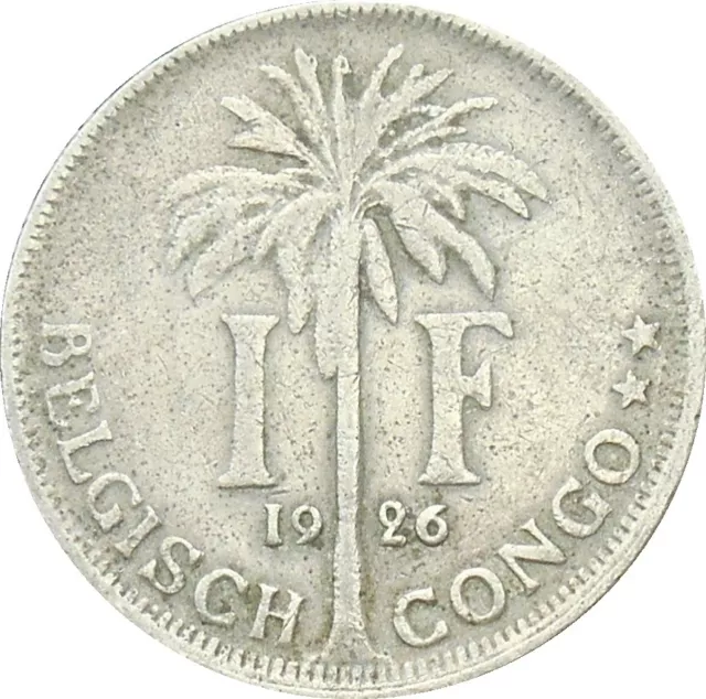 Belgian Congo Belge 1 Franc 1926 KM#21 Albert I - Dutch text (4979)