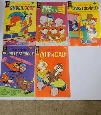Walt Disney Key Gold Lot of 5 Comics Super Goof Donald Daisy Scrooge Chip N Dale