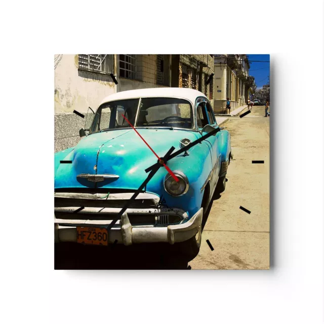 Horloge murale en verre 40x40cm Voiture classique cuba havane Wall Clock