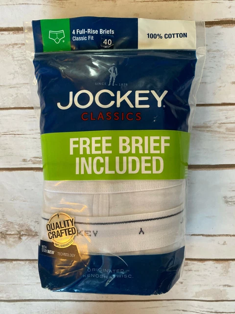 Jockey Classics 100% Cotton Full-Rise Brief 5 Pack White Mens 40 New
