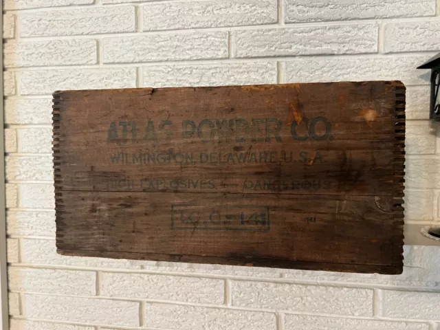 Vintage Atlas Powder Co Wooden Dynamite Box Explosives Wilmington De Crate