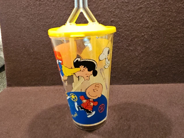Vintage  Charlie Brown - Peanuts Divided Tumbler  with Straws- 5.5 Inches Tall