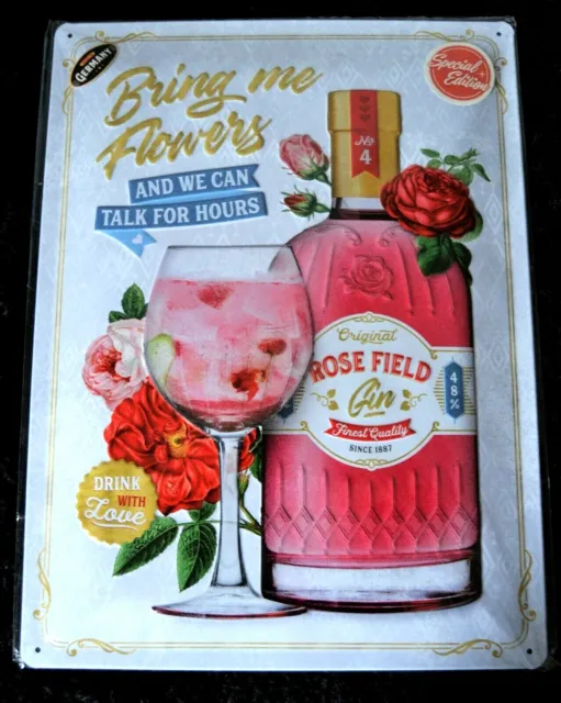 Nostalgic Art  Blechschild PINK GIN FLOWERS - Special Edition, 30 x 40 ,
