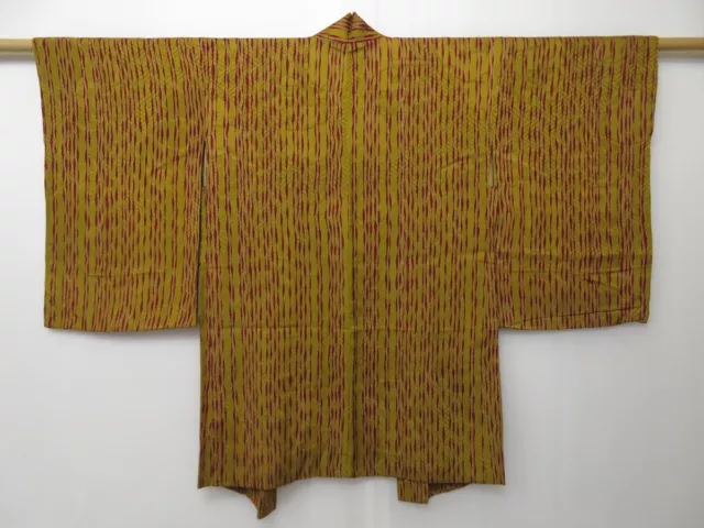 0802T03z400 Vintage Japanese Kimono Silk HAORI Ochre