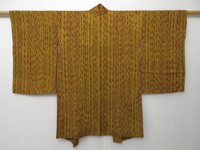 0802T03z400 Vintage Japanese Kimono Silk HAORI Ochre