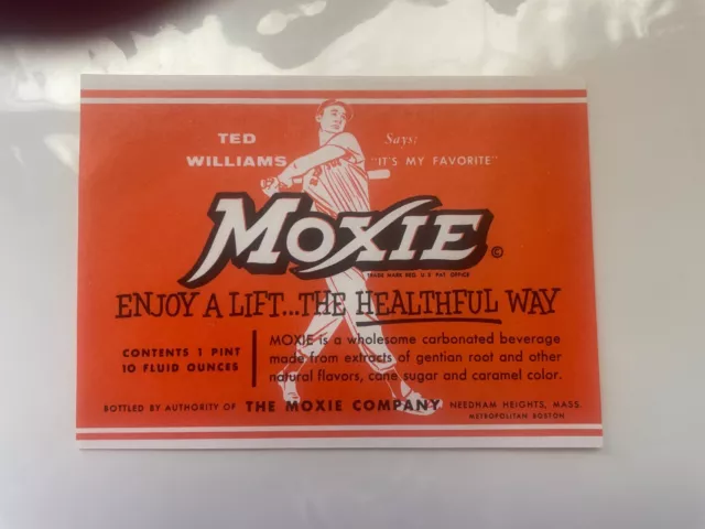 Rare, 1950's Ted Williams MOXIE Label Red Sox NM-Mint "Un-Used" Bottle Label
