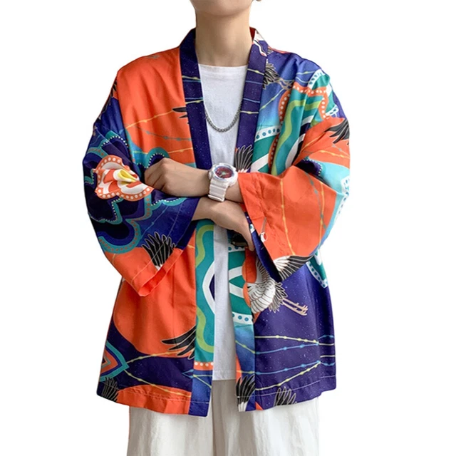 Hommes Crane Imprimé Desseré Kimono Chemise Goutte Épaule Haut Chemisier 3/4