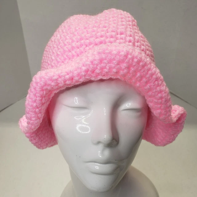 Women's Pink Crochet Handmade Wavy Cute Bucket Hat New Lightweight  
