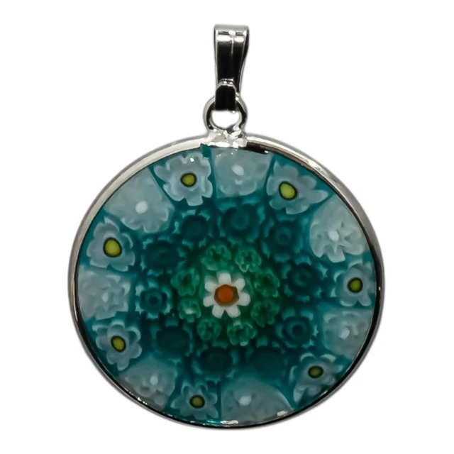 Collier Pendentif En Verre Façon Murano - Forme Allongée, Couleurs Blanc/bleu/vert/doré - Neuf Avec étiquettes