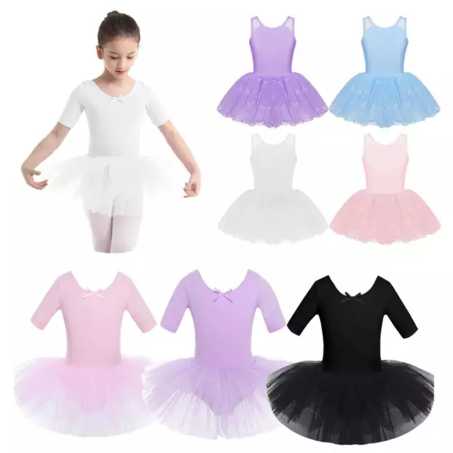 Girls Gymnastics Ballet Dress Toddlers Leotard Mesh Tutu Skirt Dancewear Costume