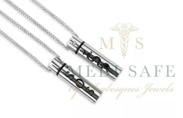Genuine Medi Safe Sos Necklace/Pendant Medical Id Talisman Ladies/Mens Silver..