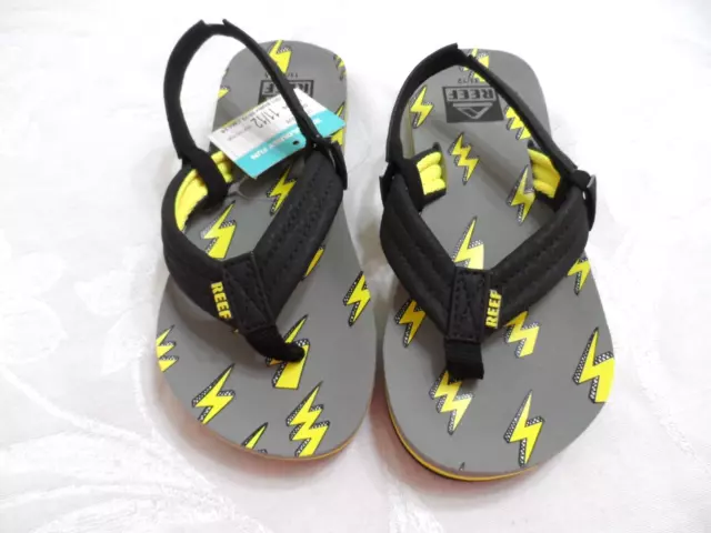 Reef Lightning Bolts Boys  Size 11/12 Sandals Flip Flops Thong Sling Back Heel